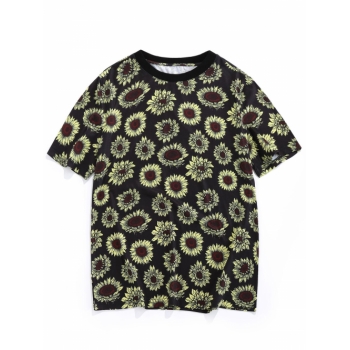 ZAFUL Sunflower Print Vacation T-shirt 2xl Black