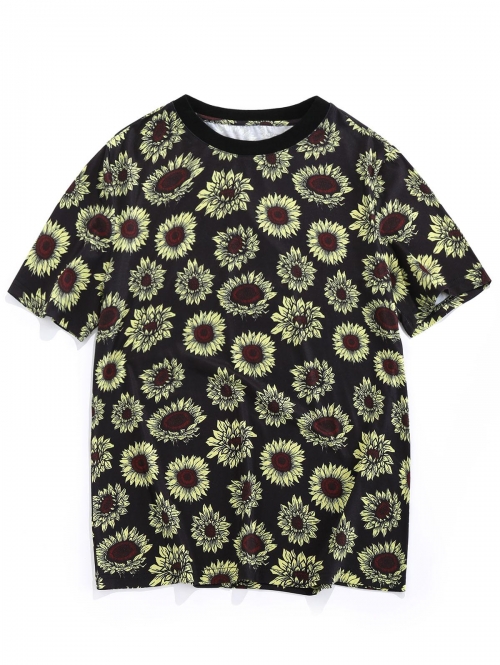 ZAFUL Sunflower Print Vacation T-shirt 2xl Black