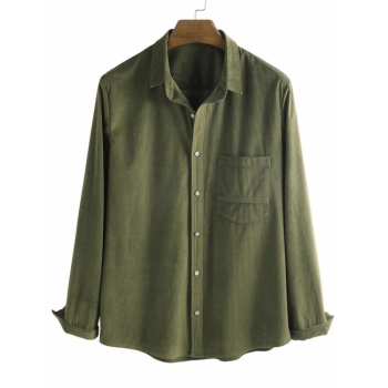 ZAFUL Men's Button Up Corduroy Pocket Shirt 3xl Deep green