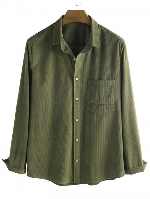 ZAFUL Men's Button Up Corduroy Pocket Shirt 3xl Deep green