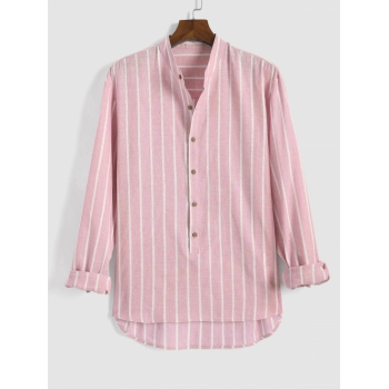 ZAFUL Men's Vertical Stripe Pattern High Low Pullover Shirt Xl Light pink