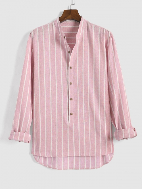 ZAFUL Men's Vertical Stripe Pattern High Low Pullover Shirt Xl Light pink