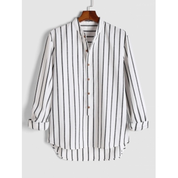 ZAFUL Men's Vertical Stripe Pattern High Low Pullover Shirt 3xl White