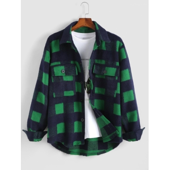 ZAFUL Men's ZAFUL Plaid Pocket Blend Wool Shacket Xl Deep green