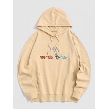 ZAFUL Men's Streetwear Cartoon Dinosaur Print Kangaroo Pocket Hoodie L Light yellow