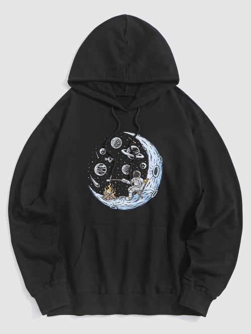 ZAFUL Men's Space Moon Astronaut Graphic Hoodie L Black