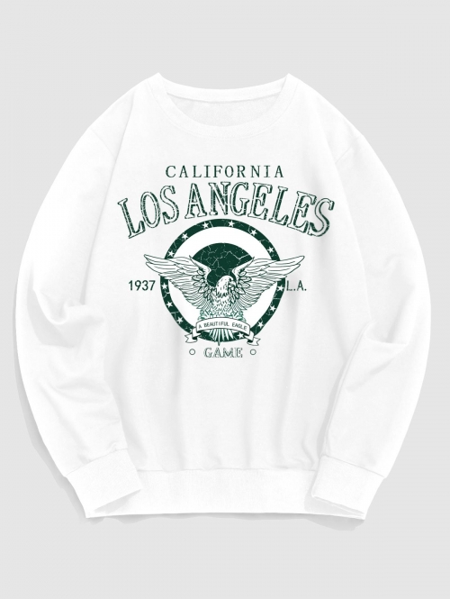 ZAFUL Men's LOS ANGELES Eagle Vintage Graphic Sweatshirt M White