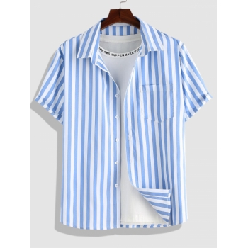 ZAFUL Men's ZAFUL Button Up Short Sleeve Vertical Stripe Shirt L Light blue