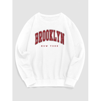 ZAFUL Men's BROOKLYN Letter Print Crew Neck Vintage Essentials Sweatshirt L White