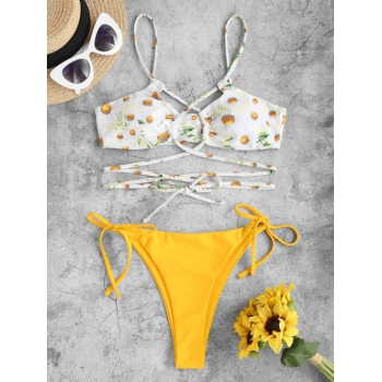 ZAFUL Daisy Lace Up Tie Side Floss Bikini Swimwear S Yellow