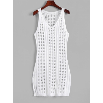 Crochet Slit Beach Dress M White