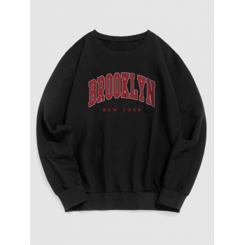 ZAFUL Men's BROOKLYN Letter Print Crew Neck Vintage Essentials Sweatshirt L Black