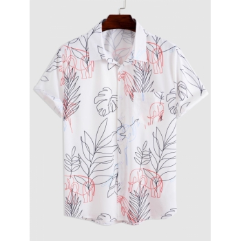 ZAFUL Men's Elephant Tropical Leaves Print Pocket Shirt Xl White