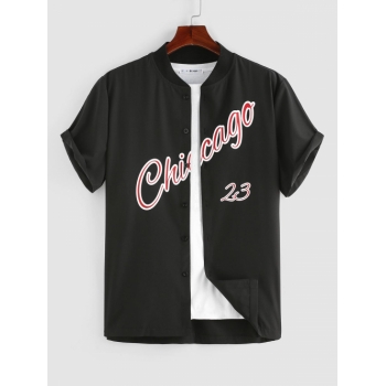 ZAFUL Men's Chicago Graphic Short Sleeve Baseball Shirt M Black