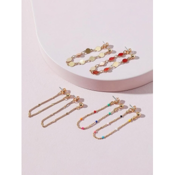 Cute Earrings 3 Pairs Chain Stud Drop Earrings Set By ZAFUL