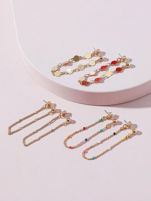 Cute Earrings 3 Pairs Chain Stud Drop Earrings Set By ZAFUL