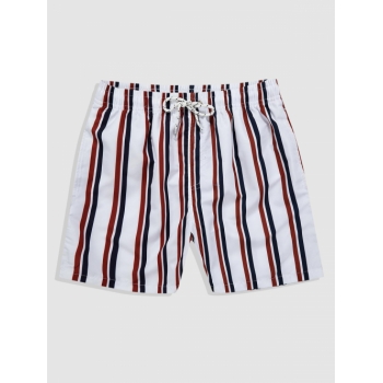 ZAFUL Men's Drawstring Pockets Vertical Mixed Stripes Beach Shorts L Silk white