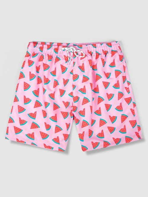 ZAFUL Men's Watermelon Print Drawstring Pocket Shorts M Light pink