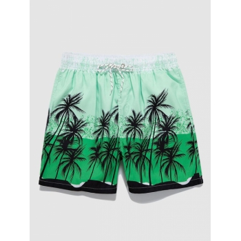 ZAFUL Men's Drawstring Pockets Coconut Palm Tree Hawaiian Beach Shorts Xxl Green