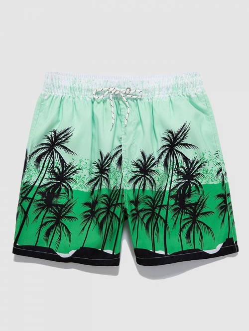 ZAFUL Men's Drawstring Pockets Coconut Palm Tree Hawaiian Beach Shorts Xxl Green