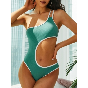 ZAFUL Cutout Binding One Shoulder One-piece Swimsuit S Light green