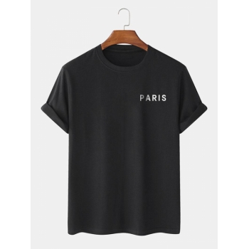 Paris Letter Printed Short Sleeves T-shirt Xl Black