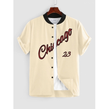 ZAFUL Men's Chicago Graphic Short Sleeve Baseball Shirt L Light coffee