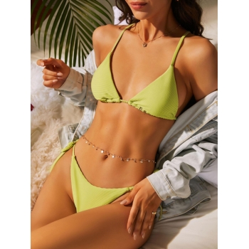 ZAFUL Tie Side Textured Cheeky String Bikini Swimwear L Light green