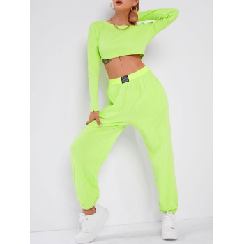 ZAFUL Neon Textured Cropped Jogger Pants Set S Green