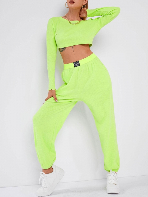 ZAFUL Neon Textured Cropped Jogger Pants Set S Green