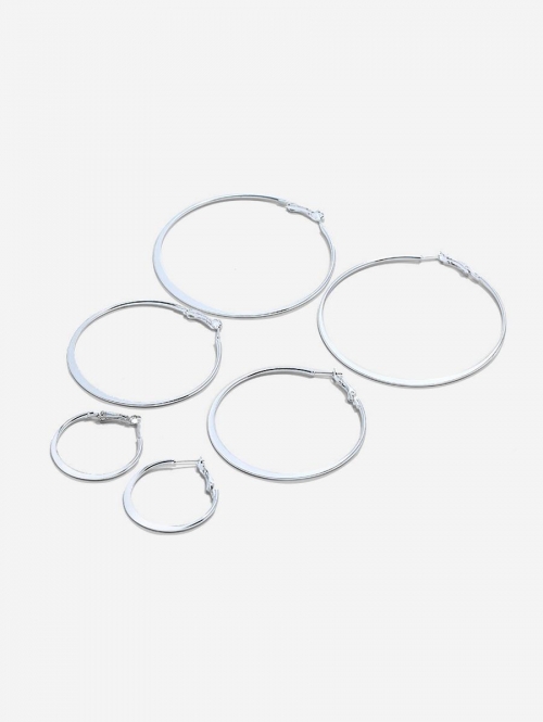 Cute Earrings 3Pairs  Simple Style Circle Shape Hoop Earrings Set By ZAFUL