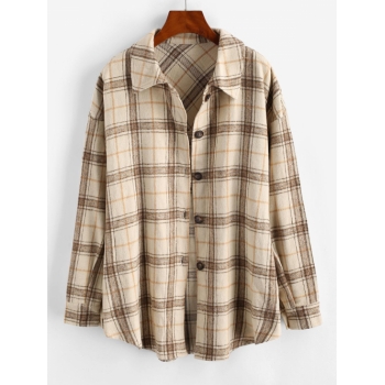 Boyish Checked Wool Blend Coat M Light coffee