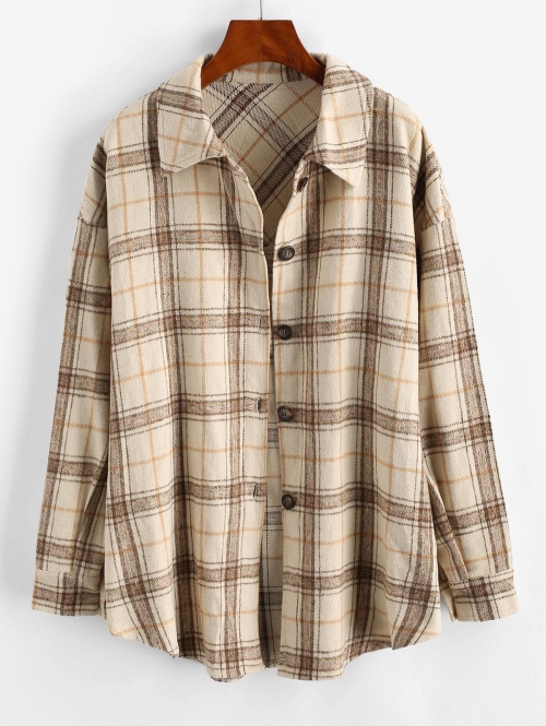 Boyish Checked Wool Blend Coat M Light coffee