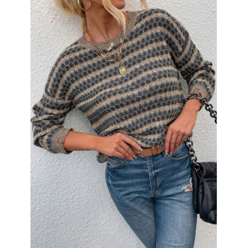 Women Drop Shoulder Loose Distressed Dotted Sweater L