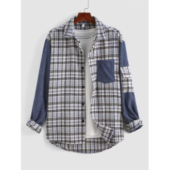 ZAFUL Men's ZAFUL Plaid Corduroy Patchwork Pocket Shirt L