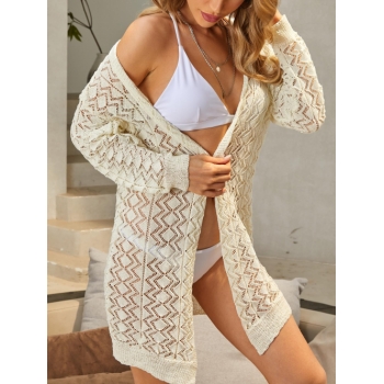 ZAFUL Hollow Out Zigzag Open Front Cardigan M White