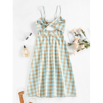 Mini Dress ZAFUL Front Twist Gingham Cinched Midi Dress S Light blue