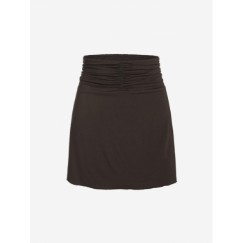 ZAFUL Solid Ruched Waist Mini Skirt L Deep coffee