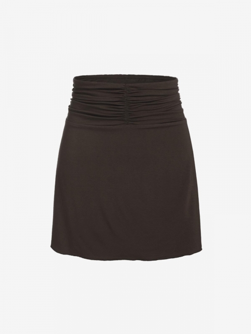 ZAFUL Solid Ruched Waist Mini Skirt L Deep coffee