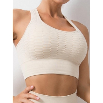 ZAFUL Women's Sportswear Crisscross Back Solid Color Honeycomb Textured Sports Bra S White