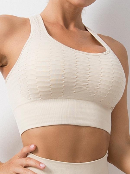 ZAFUL Women's Sportswear Crisscross Back Solid Color Honeycomb Textured Sports Bra S White