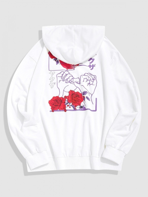 ZAFUL Men's ZAFUL Streetwear Flower Hand Posture Graphic Hoodie Xxl White