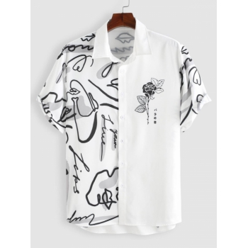 ZAFUL Men's Graffiti Rose Printed Casual Shirt L White