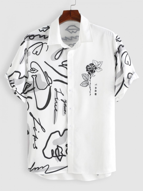 ZAFUL Men's Graffiti Rose Printed Casual Shirt S White