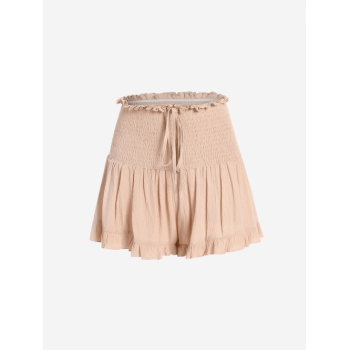 ZAFUL Smocked Ruffle Wide Leg Shorts S Light coffee