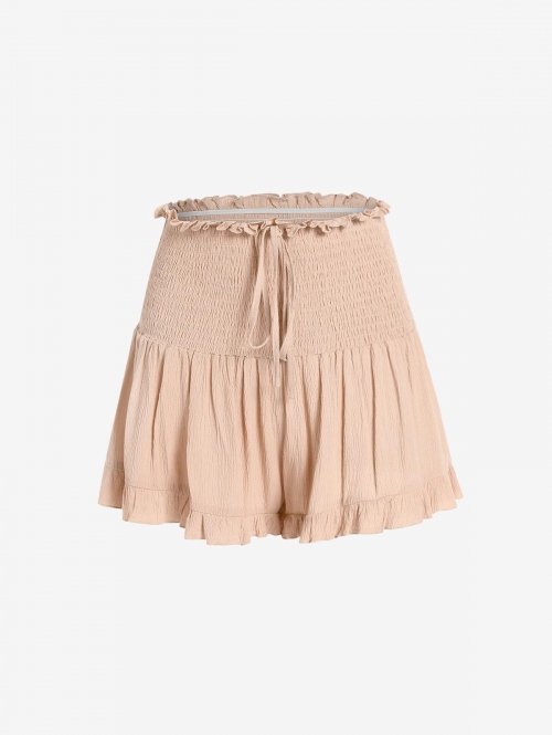 ZAFUL Smocked Ruffle Wide Leg Shorts S Light coffee