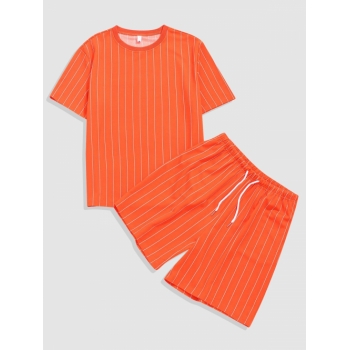 ZAFUL Men's Stripe T-shirt And Shorts Two Piece Set 2xl Dark orange