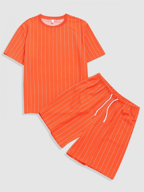 ZAFUL Men's Stripe T-shirt And Shorts Two Piece Set 2xl Dark orange