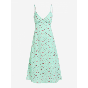 Mini Dress ZAFUL Tie Open Back Tiny Floral Cami Midi Dress M Light green