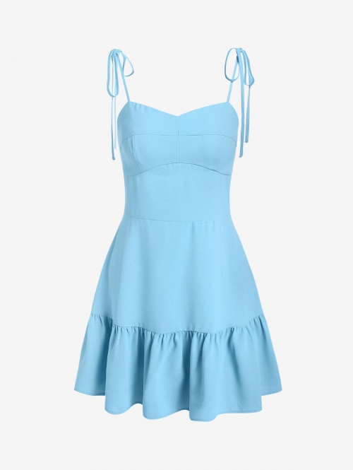 Mini Dress ZAFUL Cami Tie Shoulder Ruffled Hem Mini Dress S Light blue